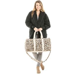 Katydid Cream Leopard Faux Fur Weekender Bag With Matching Crossbody Strap